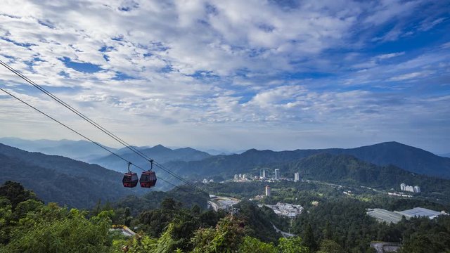 Moving cloud and cable car time lapse on the mountain, in Genting Highland, Malaysia.