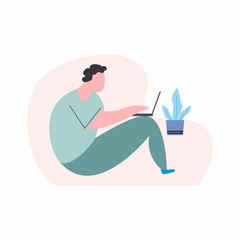 #WFH - Men work from home to avoid coronavirus, the COVID-19 WFH concept in a flat style