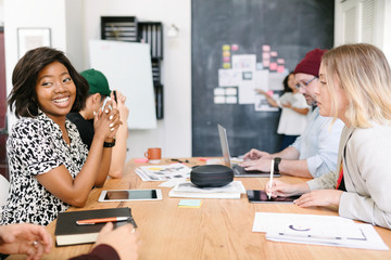 Colleagues brainstorming in a meeting