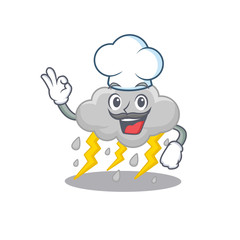Cloud stormy chef cartoon design style wearing white hat