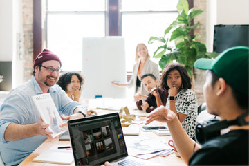 Graphic designer team working on a project