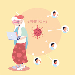 infographic showing incubation and symptoms with icons and infected person
