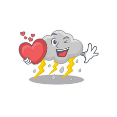 A sweet cloud stormy cartoon character style with a heart