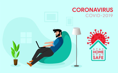 Work from home - Quarantine concept. COVID-2019 / Coronavirus awareness campaign illustration.