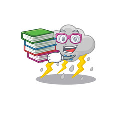 A diligent student in cloud stormy mascot design concept with books