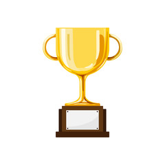 Simple Design Single Polished Golden Trophy on iSolated White Background.