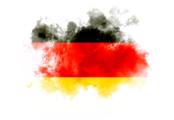 Fototapeta na wymiar Germany flag performed from color smoke on the white background. Abstract symbol.
