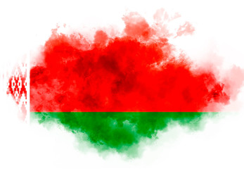 Belarusian flag performed from color smoke on the white background. Abstract symbol.