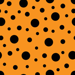 Seamless pattern. Orange background with black circles . Vector illustration.