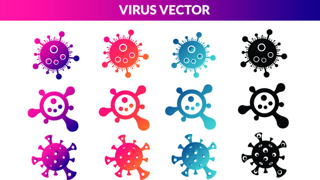 Various Virus vector with black and white and different colors. Corona, Covid19 and other flue virus including concept of Microbiology and Virology 