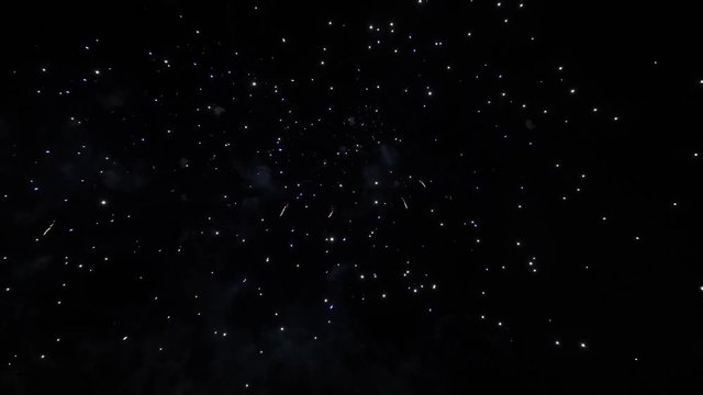4K real fireworks on deep black night sky