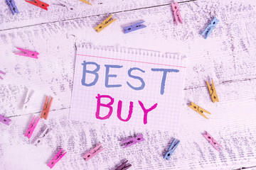 Word writing text Best Buy. Business photo showcasing most advantageous combination of cost and...