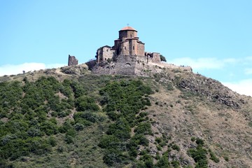 Fototapeta na wymiar Jvari monastery on the peak of the mount.