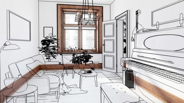 Modern Sitting Room Inside a Fresh Renovated Building - loopable 3d visualization