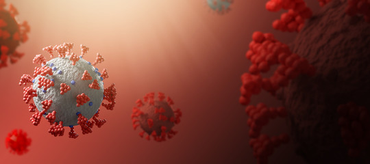 Fototapeta na wymiar Coronavirus covid-19 under microscope rendering with 3D render