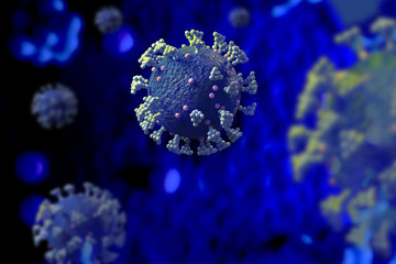 Coronavirus covid-19 under microscope rendering with 3D render