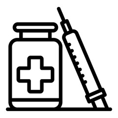 Syringe and medicine icon. Outline syringe and medicine vector icon for web design isolated on white background