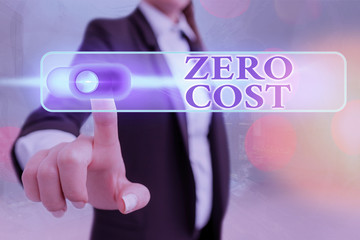 Conceptual hand writing showing Zero Cost. Concept meaning business decision that does not entail...