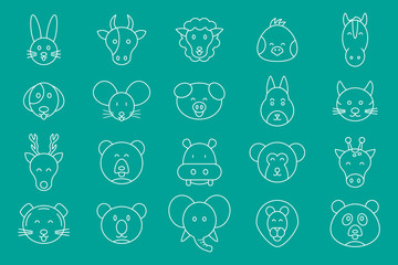 Animal Icons set - Vector outline symbols of pets and wild beast for the site or interface