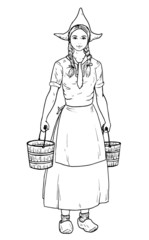 Drawing of classic Dutch milkmaid.