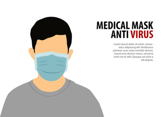 man wear medical mask with flat color design