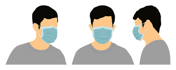 man wear medical mask with flat color design