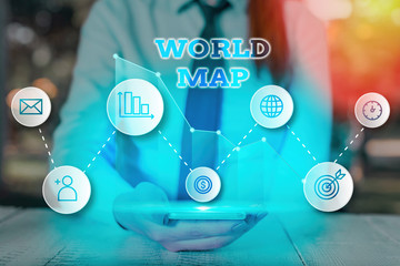 Conceptual hand writing showing World Map. Concept meaning a diagrammatic representation of the...