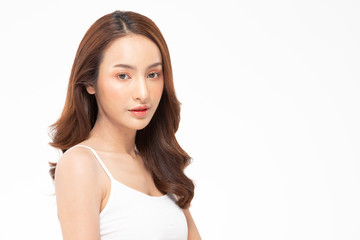 Beauty asian women portrait face with natural skin and skin care healthy hair and skin close up face beauty portrait.Beauty Concept on white background.