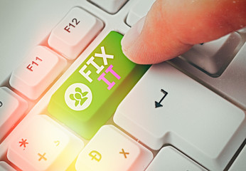 Conceptual hand writing showing Fix It. Concept meaning Fasten something securely in a particular...