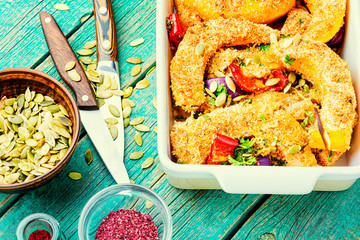 Slices of baked orange pumpkin