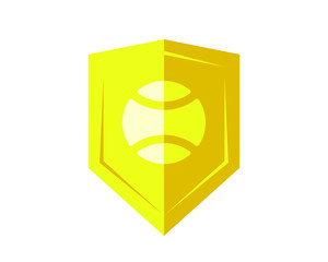 Baseball on shinning gold shield icon logo image.