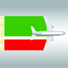 Plane and flag of Chechen Republic. Travel concept for design