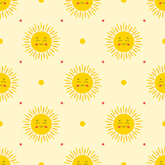 Seamless pattern with cute sun character. Vector illustration