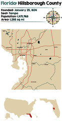 Fototapeta na wymiar Large and detailed map of Hillsborough county in Florida, USA.