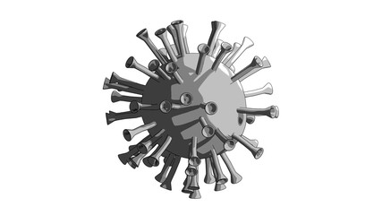 3D Rendering picture of a Corona virus in grayscale