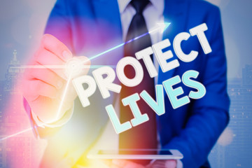 Text sign showing Protect Lives. Business photo text to cover or shield from exposure injury damage...