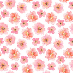 Cute seamless pattern with abstract pink watercolor flowers. Textile design
