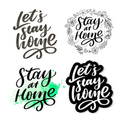Slogan stay home safe quarantine pandemic letter text words calligraphy vector illustration