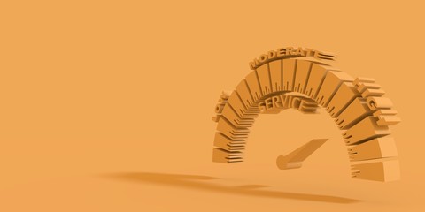 Scale with arrow. Service level measuring device icon. Sign tachometer, speedometer, indicators. Infographic gauge element. 3D rendering