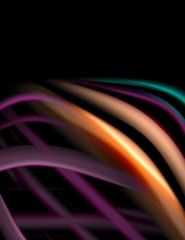 Silk smooth lines on black, liquid fluid color waves. Vector Illustration