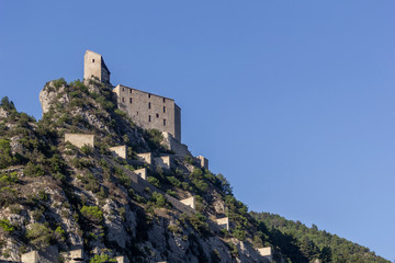 Fototapeta na wymiar View of the fortress Vauban on top of a mountain in Entrevaux, France