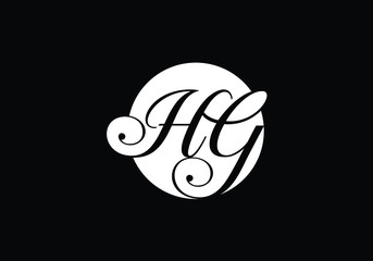Elegant HG Monogram Logo in Circular Frame on Black Background for Branding