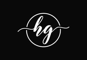 Elegant HG Initial Logo Design with Swirling Lines in a Circular Frame on Black