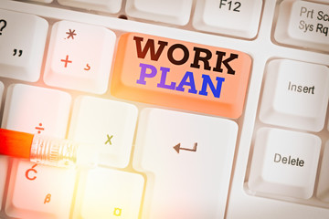 Conceptual hand writing showing Work Plan. Concept meaning project to be accomplished and outlines...