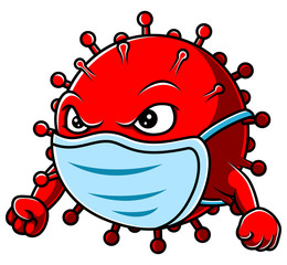 Angry Corona virus character wearing mask