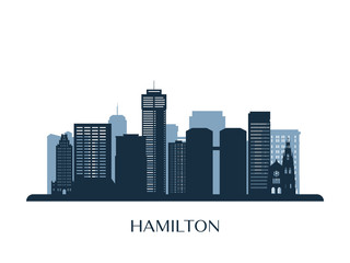 Obraz premium Hamilton skyline, monochrome silhouette. Vector illustration.