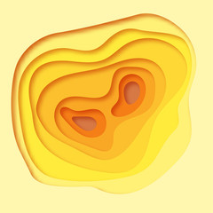 Paper cut yellow square background. Colorful 3D desert trendy paper carved shapes flat layers vector abstract illustration. Layout design for business presentations, flyers, posters and invitations