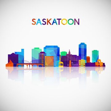 Saskatoon skyline silhouette in colorful geometric style. Symbol for your design. Vector illustration.