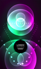 Glowing neon shiny transparent abstract geometric shapes with light effects. Techno futuristic vector abstract background For Wallpaper, Banner, Background, Card, Book Illustration, landing page