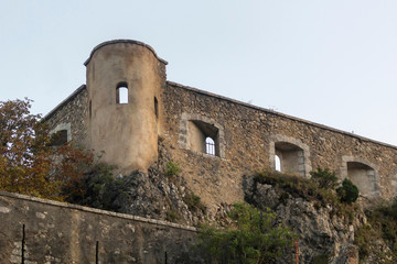 Fototapeta na wymiar Fortress Vauban on top of a mountain in Entrevaux, France
